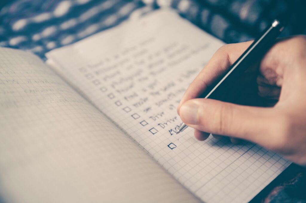 Writing on a checklist